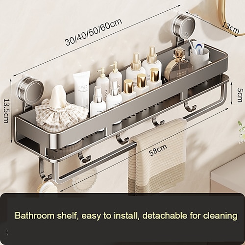 Aufbewahrungsregal mit Saugnapf für Badezimmer, Waschbecken und Toilette – kein Bohren erforderlich – Wandmontage – erhöhtes Aufbewahrungsregal – Hängeregal Image
