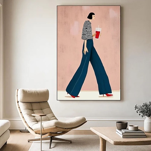 Originales Ölgemälde, handgemalt, modisches Frauenbild, Wandkunst, großes modernes Ölgemälde auf Leinwand, ausdrucksstarkes figuratives Kunstwerk für stilvolle Inneneinrichtung Image