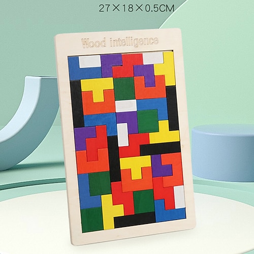 3-in-1 Holzpuzzlebrett - Tangram Blöcke Tic-Tac-Toe Spiel - Montessori Lernspielzeug für Kinder Familie Weihnachtsgeschenk