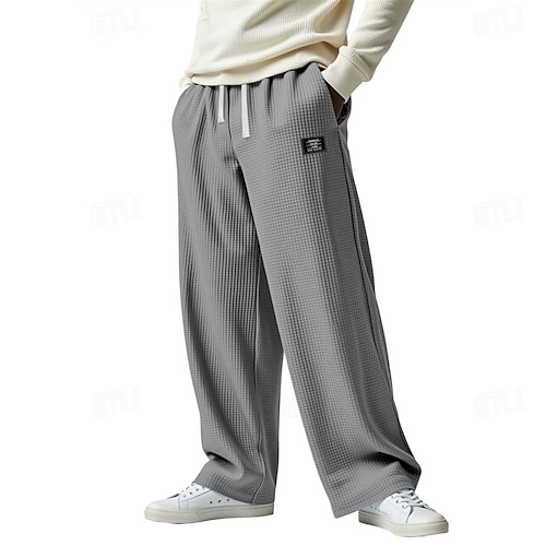 Herren Baggy-Jogginghose Jogginghose Hose Waffelhose Kordelzug Tasche Elastischer Bund Einfach Komfort Sport im Freien Täglich Mode Lässig Blau Schwarz Mikroelastisch Image