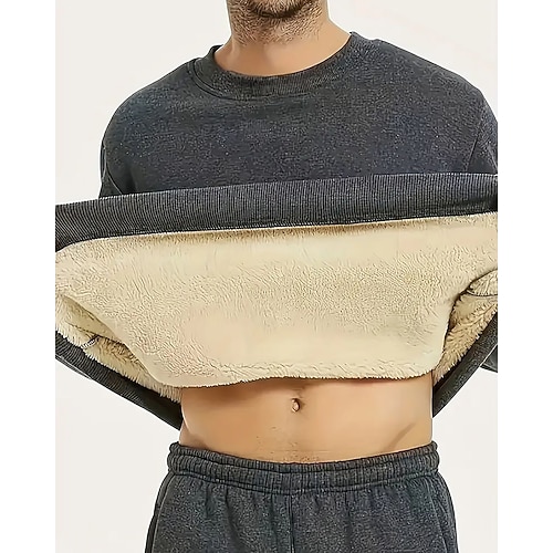 Herren Einfarbig Fleece-Pullover Lounge-Oberteil Dick Langarm Oberteil Athleisure Herbst Winter Winddicht Warm Fitnessstudio Wandern Training Sportbekleidung Sportkleidung Schwarz Weiß Gelb Image