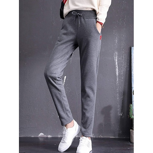 Damen Fleecehose Chinos Mode Streetwear Basic Volle Länge Hohe Taille Einfach Tasche Elastischer Bund Bequem Weich Dehnbar Outdoor Straße Schwarz Weiß Frühling Herbst Winter Normale Passform Image
