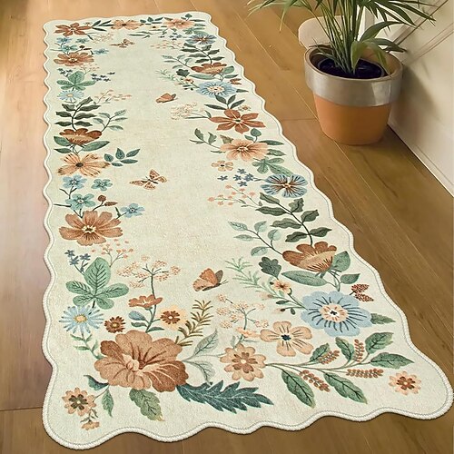 Läuferteppich für Flur Wohnzimmer weich rutschfest maschinenwaschbar langer floraler Kristall-Velours Bodenteppich staubbeständig langlebig leicht zu reinigen Vintage-Stil Wohnkultur Matte Image