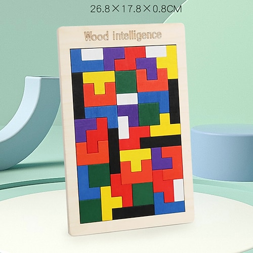 3-in-1 Holzpuzzlebrett - Tangram Blöcke Tic-Tac-Toe Spiel - Montessori Lernspielzeug für Kinder Familie Weihnachtsgeschenk