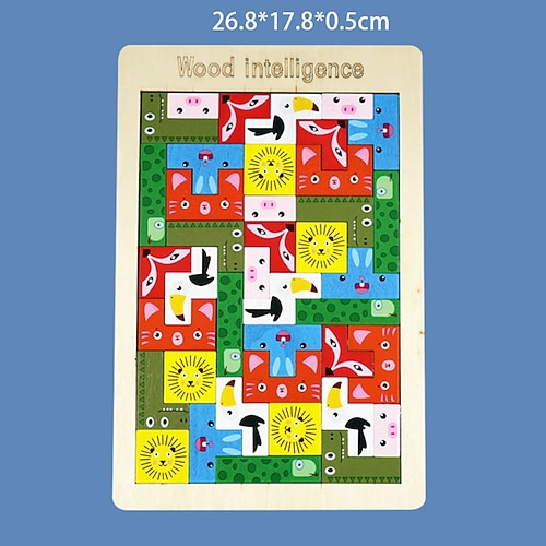 3-in-1 Holzpuzzlebrett - Tangram Blöcke Tic-Tac-Toe Spiel - Montessori Lernspielzeug für Kinder Familie Weihnachtsgeschenk Image