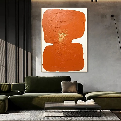 Handgemaltes, warmes Orange – architektonische abstrakte Wandkunst im Wabi-Sabi-Stil, minimalistische orangefarbene Wandmalerei als Wohndekoration Image