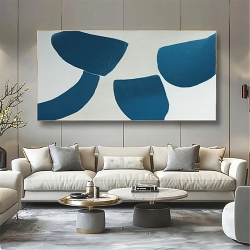 Handgemaltes blau-weißes Wandbild, blaue Texturmalerei, Wabi-Sabi-Wandkunst, neutrales blaues Gemälde, weiße Wandkunst, abstrakte blaue Wandkunst Image