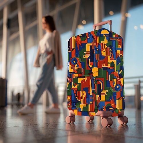 Bedruckte Gepäckhülle im Kunststil, dehnbarer Kofferschutz, elastische Reisegepäckhülle Image