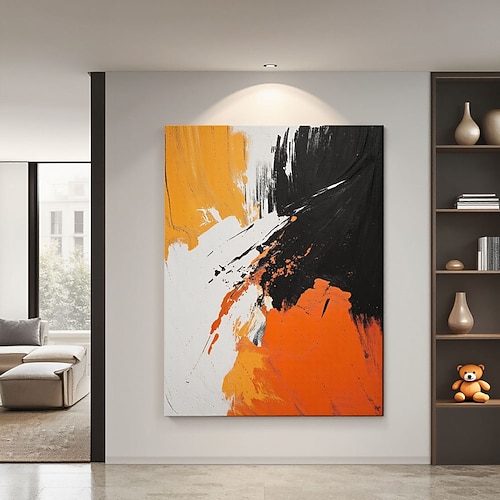 Großes, abstraktes Kunstwerk in Orange für das Schlafzimmer, extra großes, handgefertigtes Acrylgemälde auf Leinwand, lebendige Wanddekoration für moderne Interieurs. Image