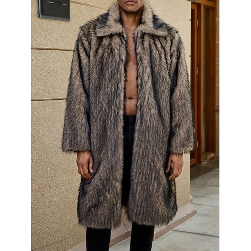 Herren Winterjacke Kunstpelzmantel Urlaub Täglich Thermowarm Fleece Herbst Winter Einfach Mode Streetwear Revers Lang Schwarz Weiß Gelb Kamel Braun Jacken Image