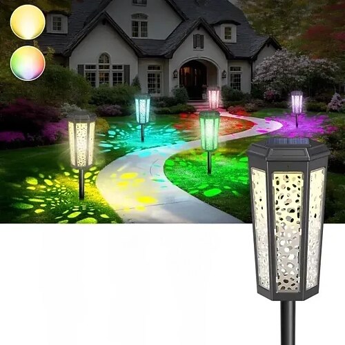 Solarbetriebene Gartenleuchten für den Außenbereich, warmweiß RGB-LED-Gartendekoration, wasserdicht, mit Farbwechsel, für Terrasse, Hof, Gehweg und Garten, automatisches Ein-/Ausschalten, 2 Modi Image