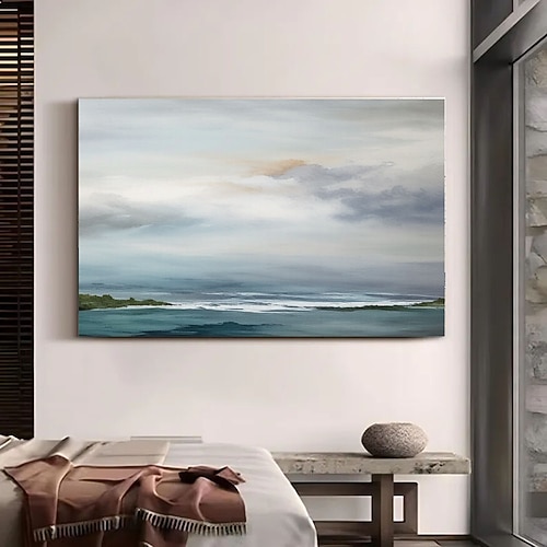 handgemaltes Ölgemälde mit grauen Meereswellen, handgefertigtes Küstenbild, Wandkunst, minimalistische Meereslandschaft, moderne Stranddekoration, dunkelblaue Meeresleinwand, Image