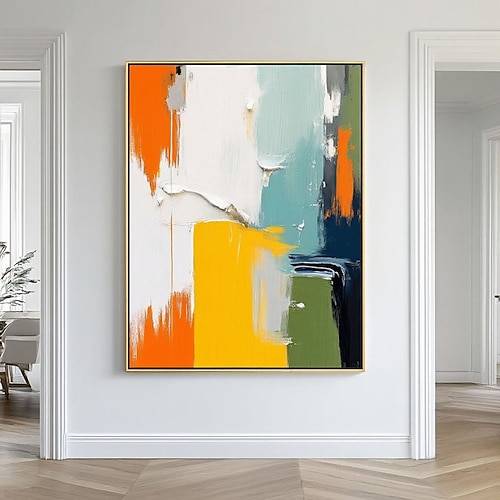 Originales abstraktes Farbblockgemälde, moderne geometrische Leinwandkunst, großformatige, strukturierte, farbenfrohe Wandkunst, handgefertigte Bürodekoration Image