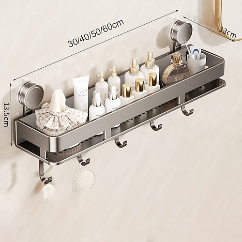 Aufbewahrungsregal mit Saugnapf für Badezimmer, Waschbecken und Toilette – kein Bohren erforderlich – Wandmontage – erhöhtes Aufbewahrungsregal – Hängeregal Image