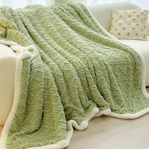 Winterliche Taft-Fleecedecke, dicke Sherpa-Korallenfleece-Überwurfdecke für Büro, Sofa oder Bett, warm, weich, kuschelig, kleine Decke Image