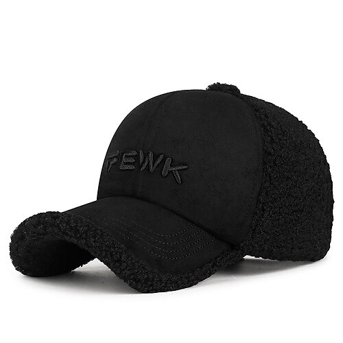 Herren Wintermützen Warme Wintermütze Winter-Baseball-Cap mit Ohrenklappen Winter-Baseballkappe Schwarz Weiß Baumwolle Spleißen Fleece Mode Moderne zeitgenössische Alltagskleidung Date Buchstabe Image