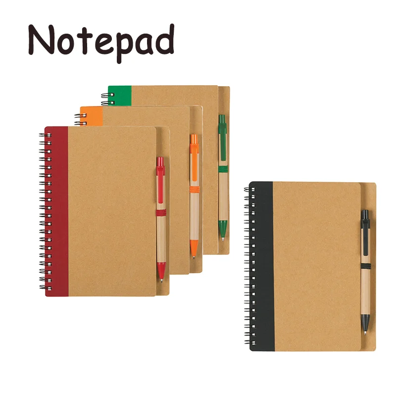 1-teiliges Spiral-Notizbuch mit Stift, brauner Kraftpapier-Einband, vielseitiges Notizbuch für Studien und Büros Image