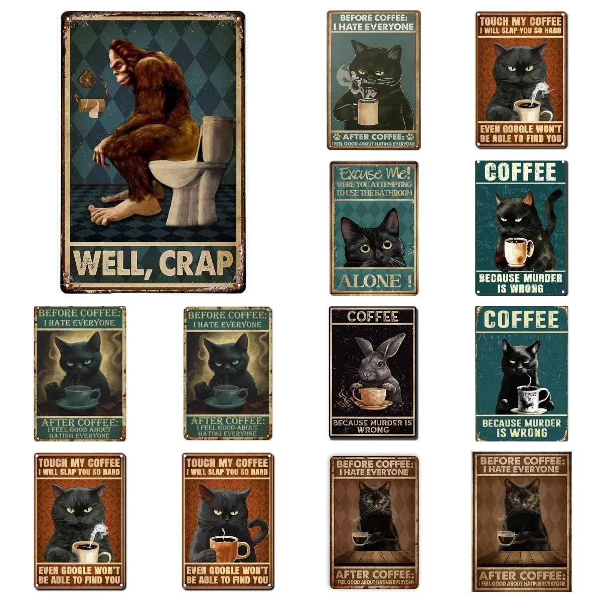 1 Stück Metallschild „Black Cat Coffee Because Murder is The Wrong“, Metall-Logo, Zuhause, Tor, Garten, Bar, Restaurant, Café, 20,3 x 30,5 cm Image