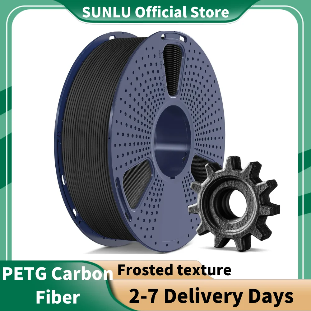 SUNLU PETG Kohlefaser 1 kg hochfestes 3D-Drucker-Filament 1,75 mm, 10 % kurze Faser für matte Oberflächen, kein Verstopfen Image