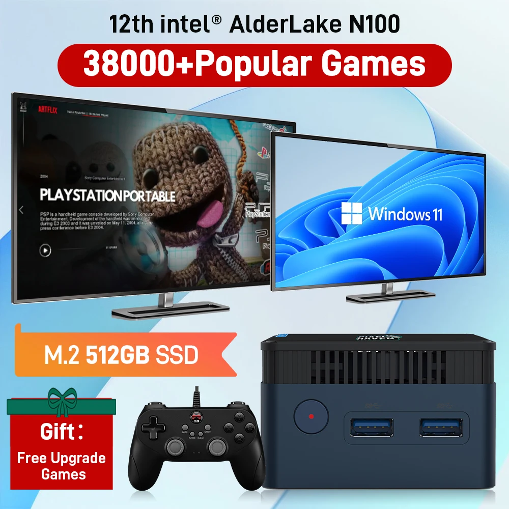 Pixel Haven MINI-PC-Spielekonsole mit 38000+ Retro&AAAGames für PS3.2.1/WIIU/N64/DC/MAME Plug&Play Windows 11&Retrobat&Play-Nite Image