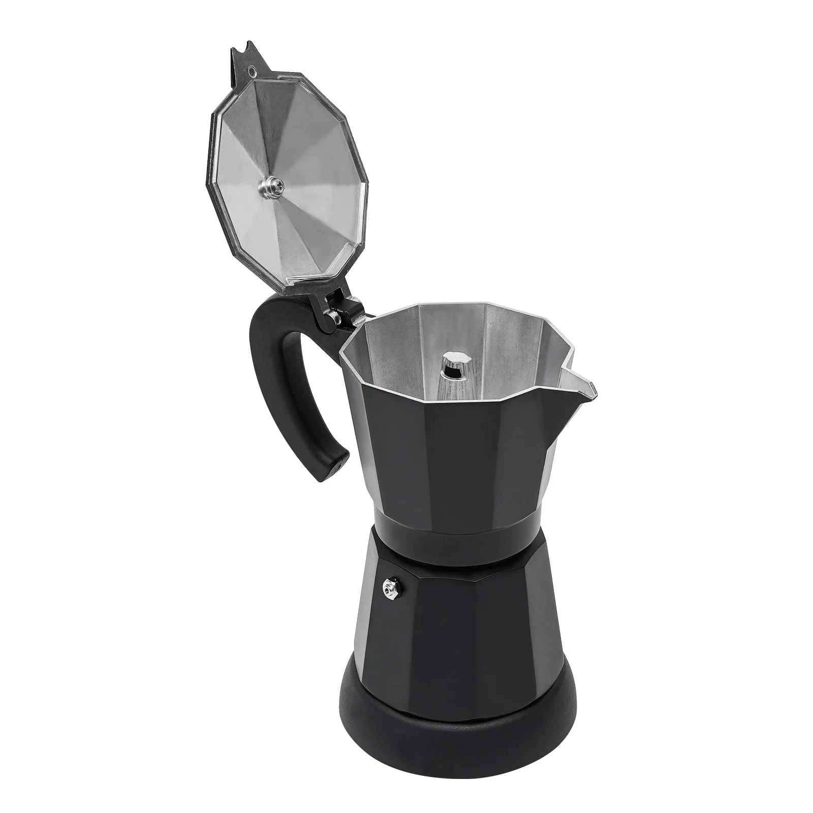 Elektrische Moka-Kanne mit Sockel, Aluminium-Moka-Kanne, klassische Kaffeemaschine für den Herd, achteckige Kaffeemaschine mit Anti-Verbrühungs-Griff Image