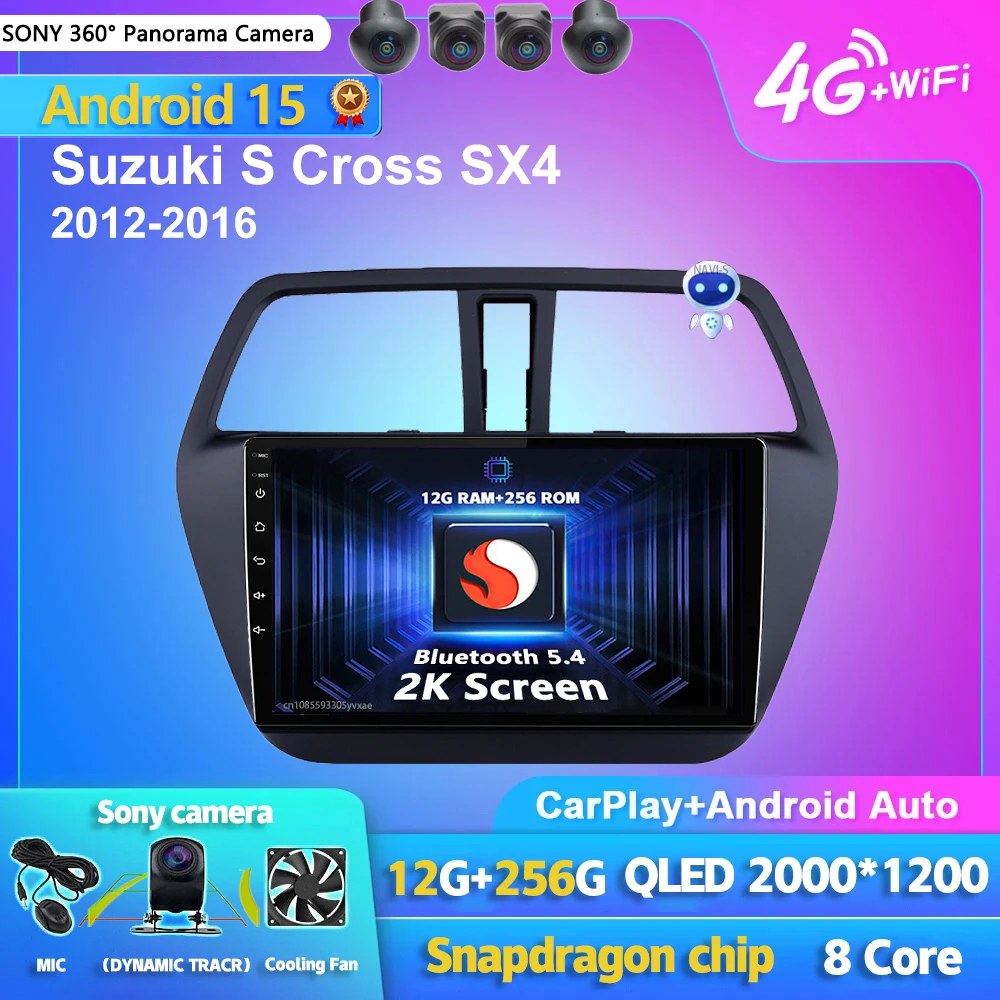 Android 15 Carplay Auto 2K Bildschirm Auto Radio Multimedia Player Für Suzuki S Cross SX4 2012 - 2016 Autoradio GPS Stereo Kopf Einheit Image