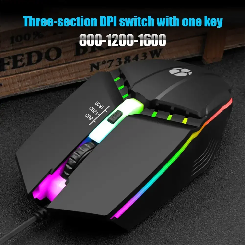 X3 USB Wired Coumpter Gaming Maus Bunte leuchtende ergonomische Gaming-Maus 4 Tasten 800–1600 DPI LED-Gamer-Mäuse für PC Laptop Image