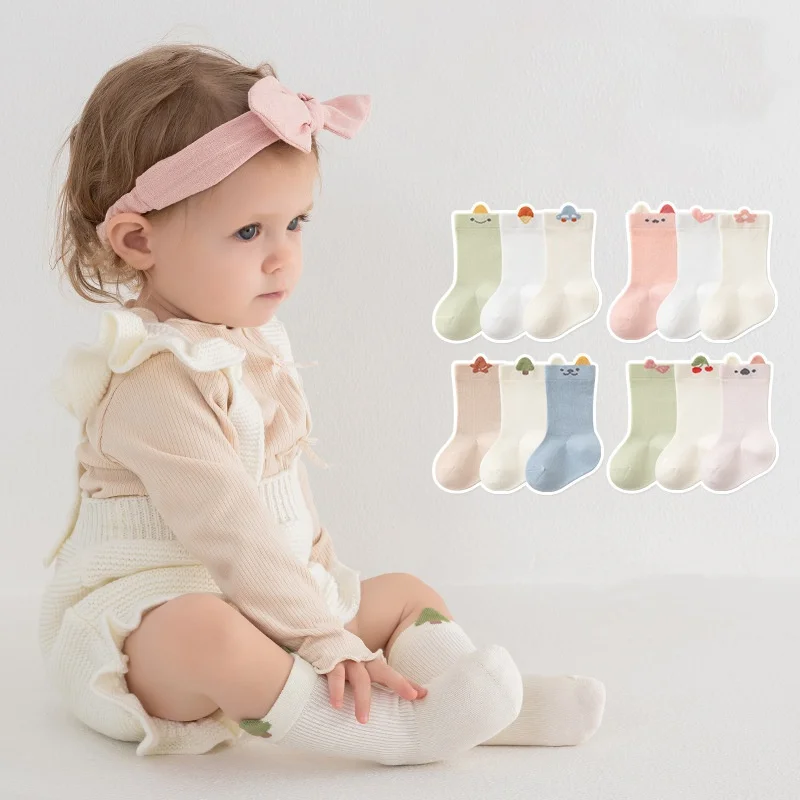 3 Paare/Set Niedliche Cartoon-Babysocken für Neugeborene von 0–5 Jahren, Baumwoll-Herbstsocken für Jungen und Mädchen, Kinderkleidung, Acc Image