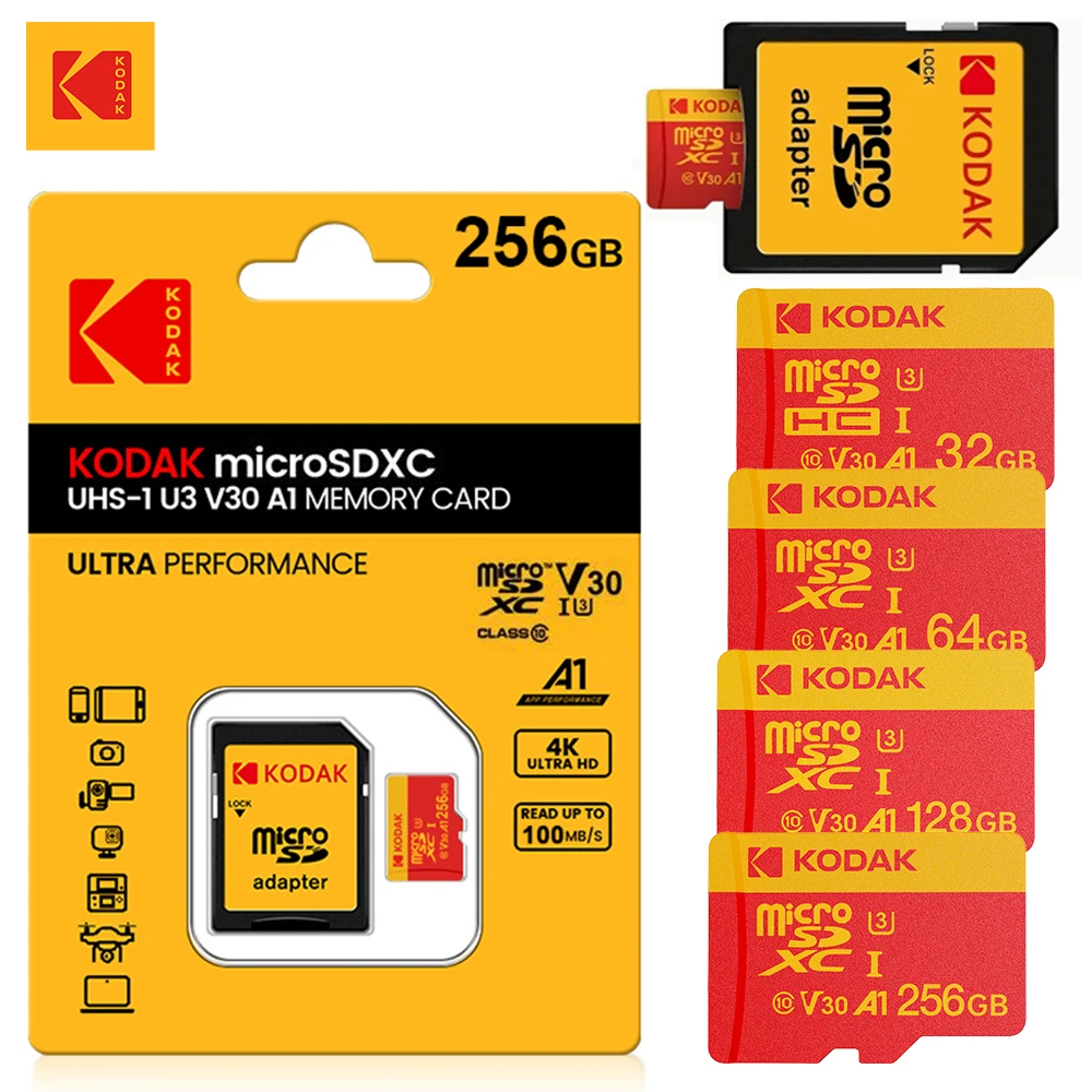Original KODAK Micro Sd Karte 128GB 256GB 512G U3 High Speed Microsd Speicher Karte 4K Video TF karte für DJI Tasche Cams Drohnen PC Image