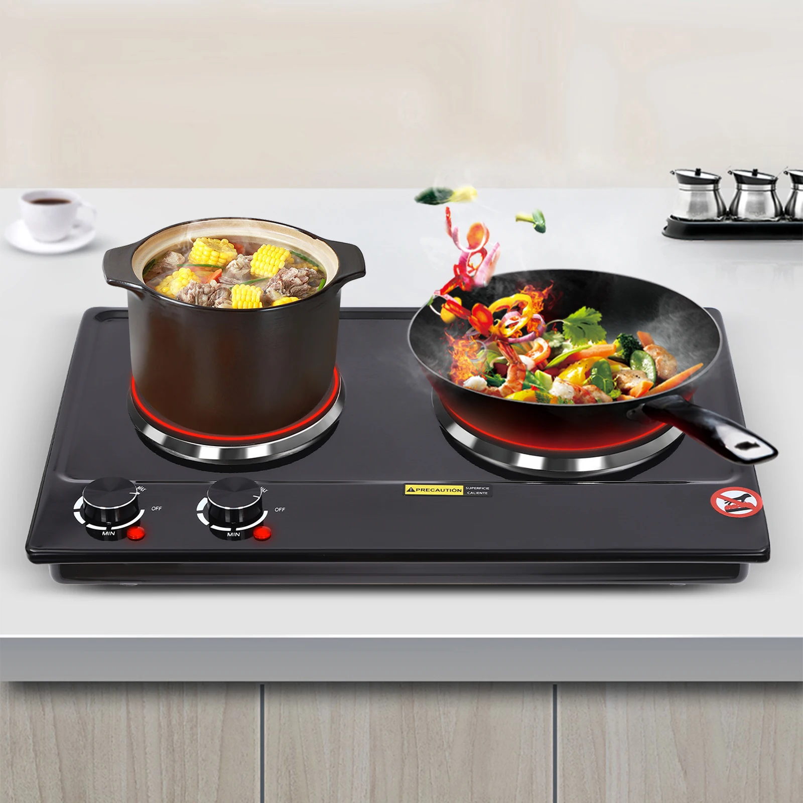 2500 W schwarzer Safe-Temp-Elektroherd, tragbarer Infrarot-Herd, Induktionskochfeld für den Einsatz in der Küche, Wohnheim, Camping Image