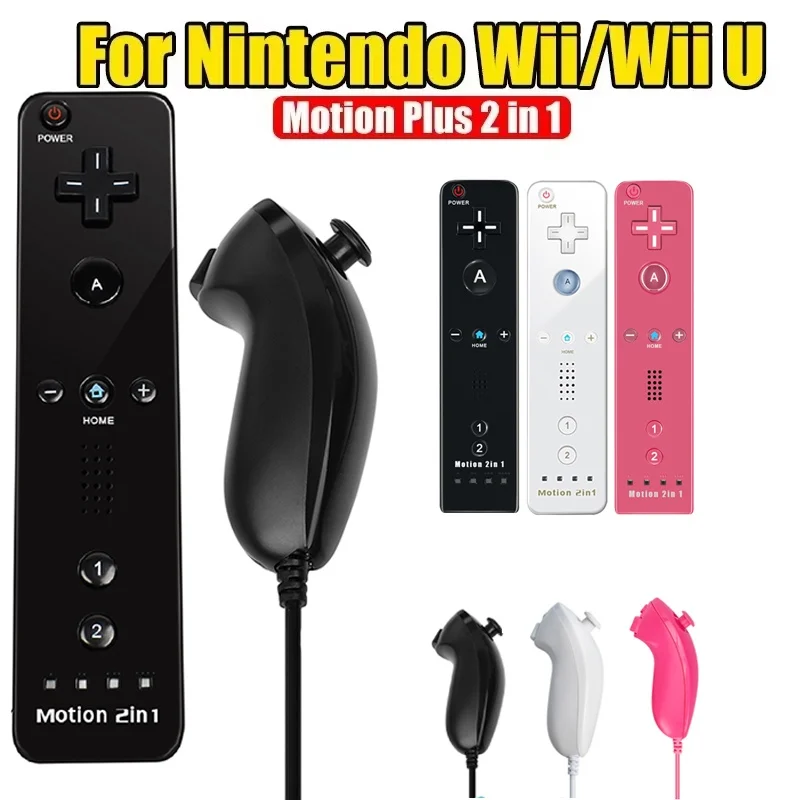 2-in-1-Funkfernbedienung, kompatibel mit Wii U Joystick, Gamepad-Controller-Set, Motion Plus Videospiel für Wii-Gaming-Zubehör