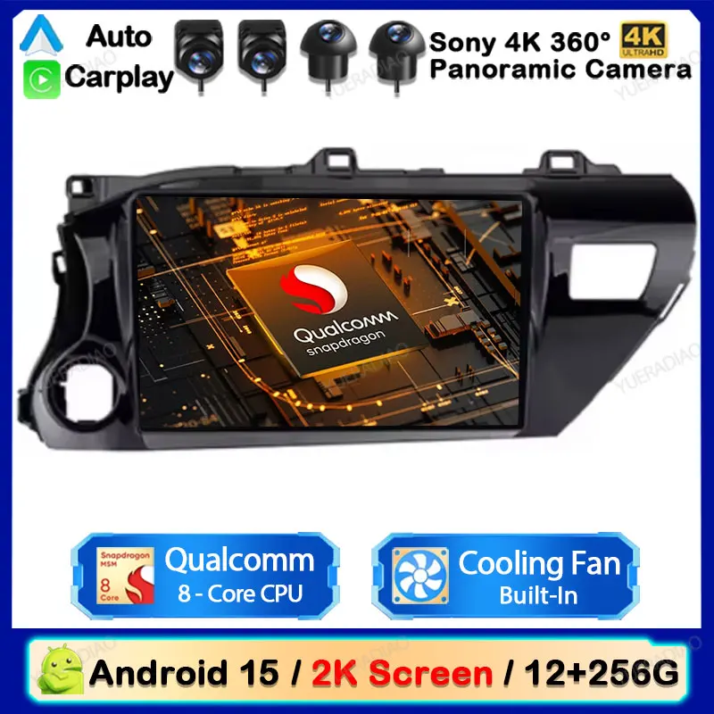 Android 15 Auto Radio Für Toyota Hilux Pick Up AN120 2016-2020 Multimedia Video Player 4G WIFI GPS NAVI kopf Einheit Carplay Auto Image