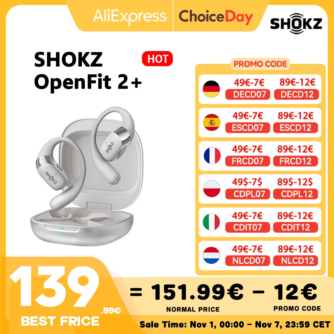 【SHOKZ】SHOKZ OpenFit 2+ T921 Free Ear Kopfhörer Dolby Audio kompatibel 48 Stunden IP55 Wasserbeständigkeit USB-C T921 Image