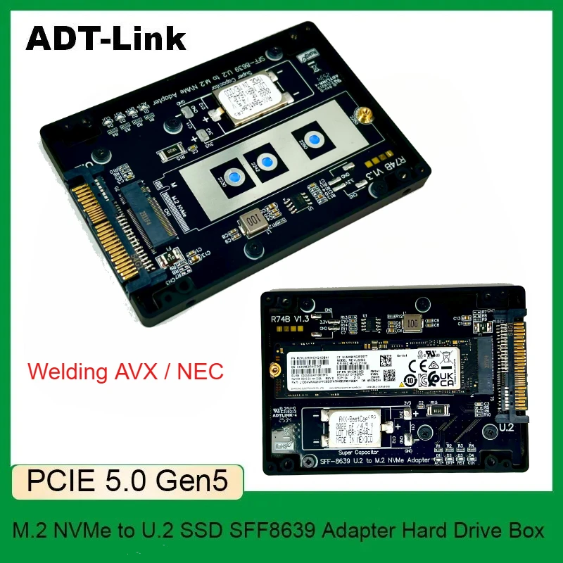 M.2 NVMe zu U.2 / U.3 PCIE 5.0/4.0 X4 SSD SFF8639 Adapter Schweißkondensator Festplatte CNC-Legierungsgehäuse 2230-2280 SSD M2 DDR4 Image