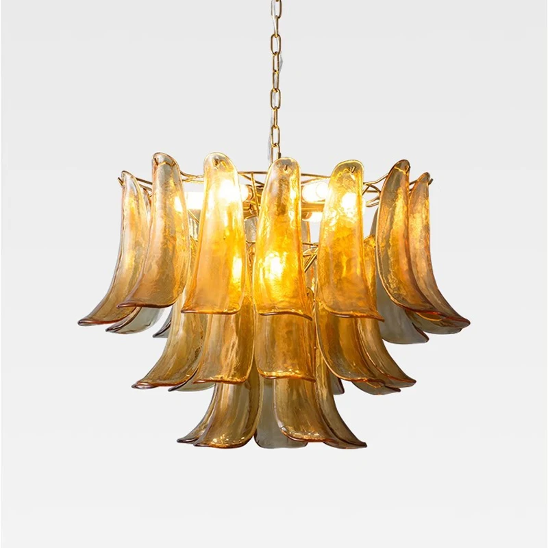 Amerikanischer Vintage-Kronleuchter aus bernsteinfarbenem Glas, Lustre Suspension, Wohnzimmer, Esszimmer, Schlafzimmer, skandinavischer LED-Glas-Kronleuchter