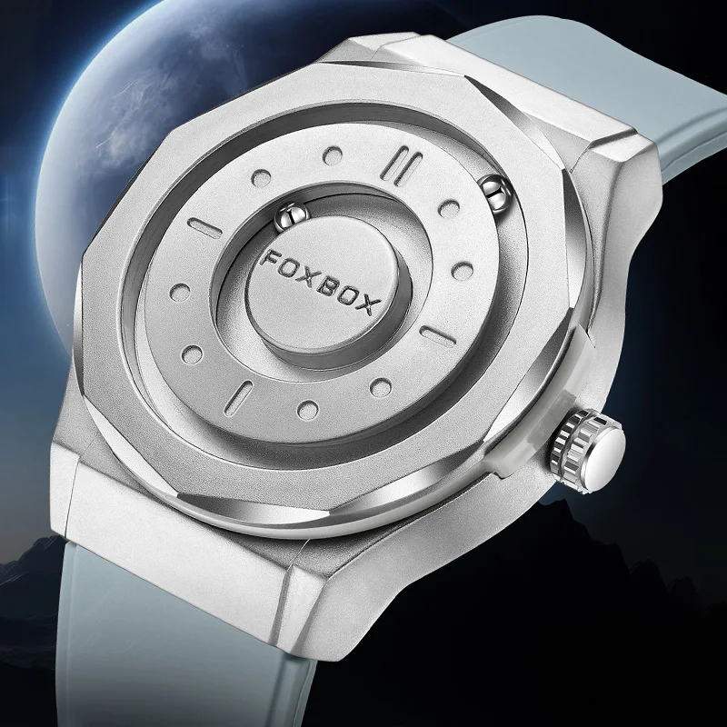 FOXBOX Mode Herrenuhr Wasserdicht Sport Quarzuhren Rolling Magnetic Steel Ball Business Man Uhr Edelstahl Uhr Image