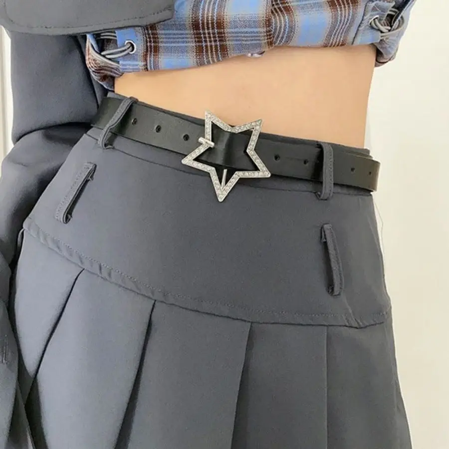 Y2K-Ledergürtel für Damen und Mädchen mit glitzerndem Strass-Sternschnallengürtel Image