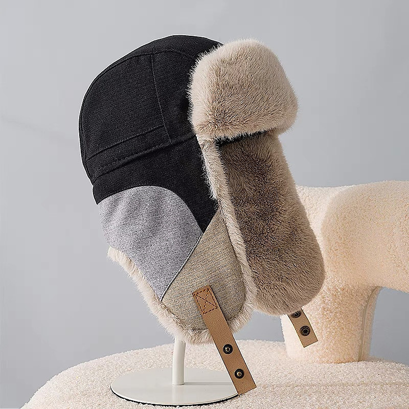 Men's Trapper Hat Ushanka Hat Aviator Hat Ear Flap Hat Winter Hats Black khaki Polyester Fleece Fashion Vintage Style Modern Contemporary Daily Wear Date Color Block Thermal Warm Windproof