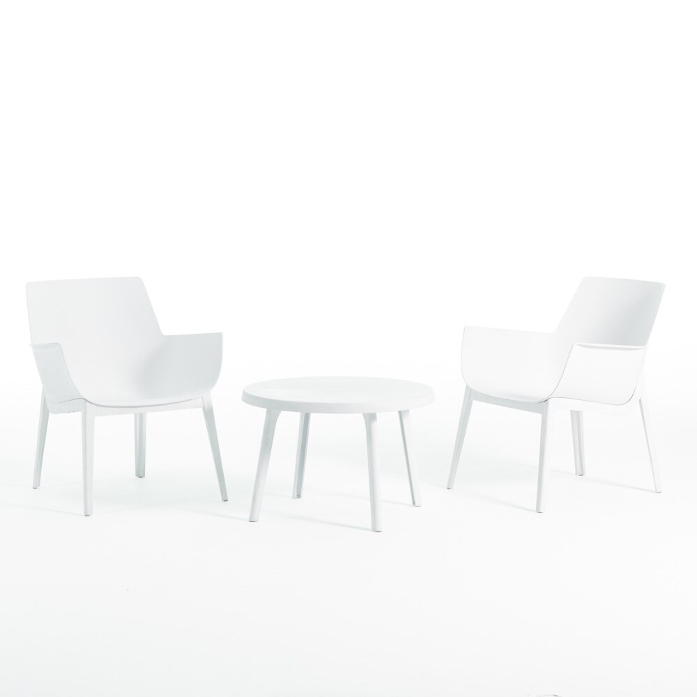 RATTATAN Gartenmöbel-Set aus Resin mit 2 Sesseln und Beistelltisch, modernes, ergonomisches und robustes Design für den Außenbereich – Betty – Weiß Image