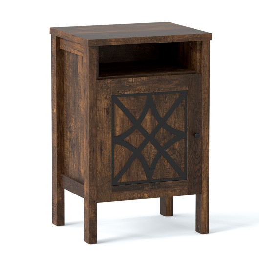 Costway Robot Vacuum Storage Cabinet with Door and Open Shelf for Living Room Bedroom-Brown