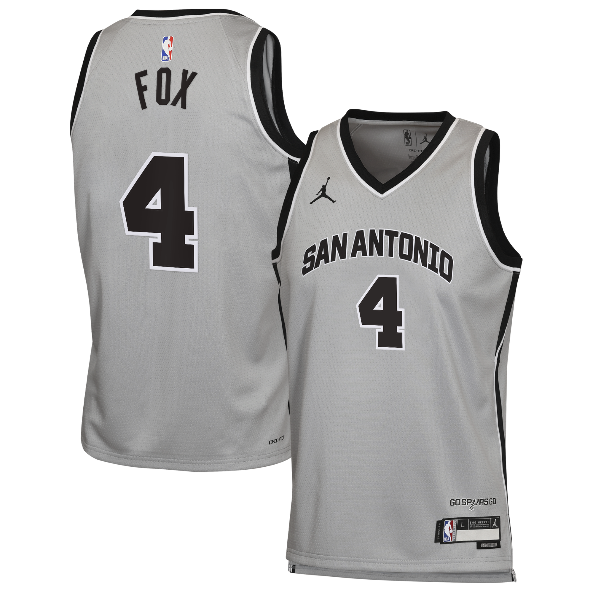 Maillot Jordan Brand San Antonio Spurs Maillot Édition Statement - Gris - De'Aaron Fox - Enfant - unisexe Taille: XL (18/20)