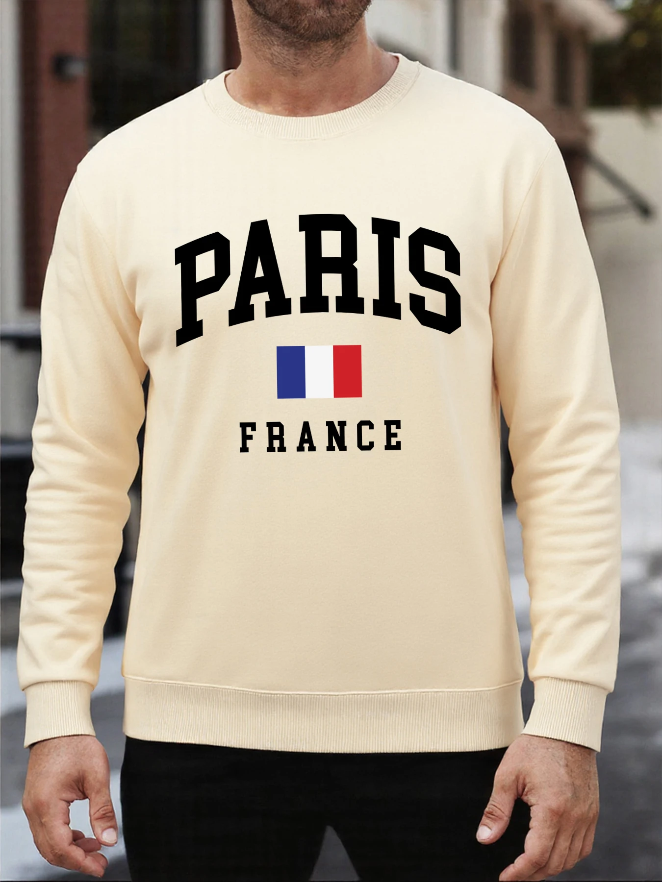 Paris Frankreich Flagge Gedruckt Männlich Sweatshirt Fleece Oversize Pullover Herbst Casual Streetwear Crewneck Weiche Kleidung Mode Tops