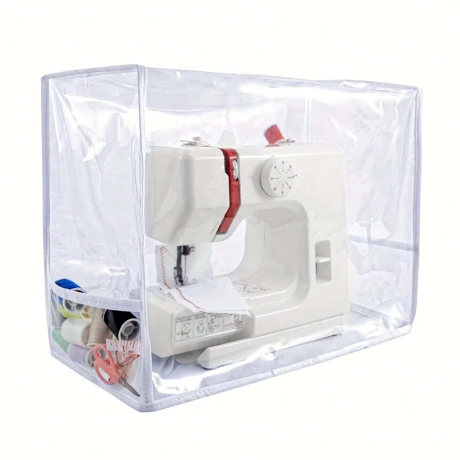 Housse de Machine à coudre avec poches de rangement, housse anti-poussière pour Machine à coudre, housse anti-poussière pour Machine à coudre (transparente)