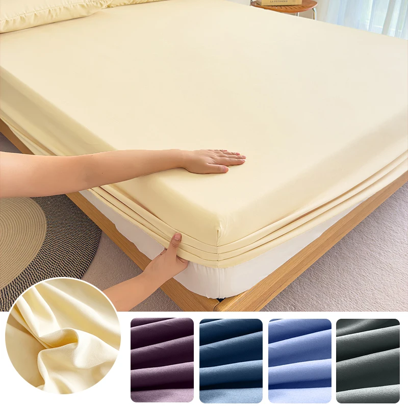 Hochwertiges Stoff-Spannbettlaken mit elastischem Band, einfarbiges Matratzenlaken für King-Size-Bett, 150 x 200, 180 x 200, 200 x 220 cm, 1 Stück Image