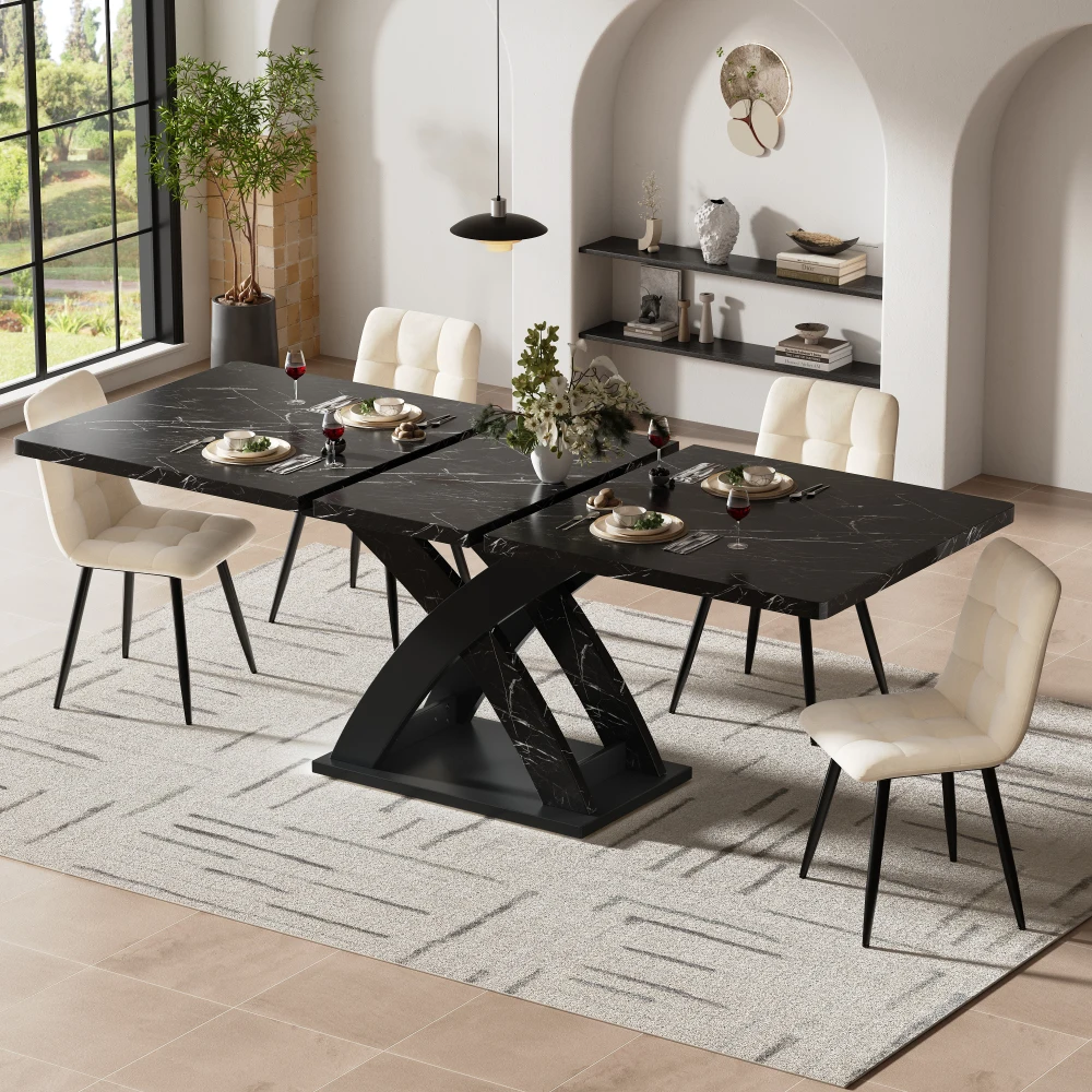 120–160 cm ausziehbarer Esstisch – Sitze bis zu 6 Personen, vielseitig einsetzbar für Esszimmer/Küche/Balkon, Küchentisch mit mehreren Szenen