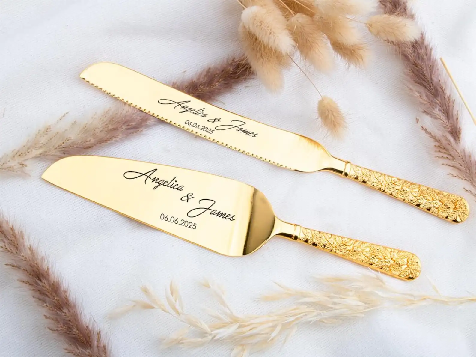 2pc Custom Engraved Stainless Steel Cake Knife Set Engraved Wedding Gift For Bridal Shower Cutting Set Anniversary Engagement