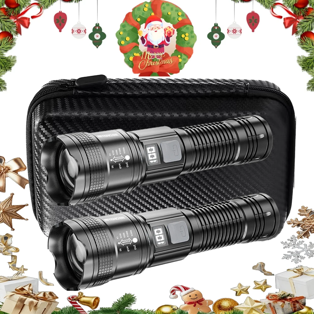 Leistungsstarke LED-Taschenlampe, wiederaufladbar über USB, Teleskop-Zoom-Lichter, superhelles tragbares Licht, Outdoor-Wandern, Camping-Lampe Image