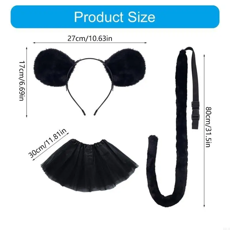 D0UB Kids Animal Kostüm Maus Ohren Stirnband Schwanz Tutus Rock 3 Maus Kostüm Set Image