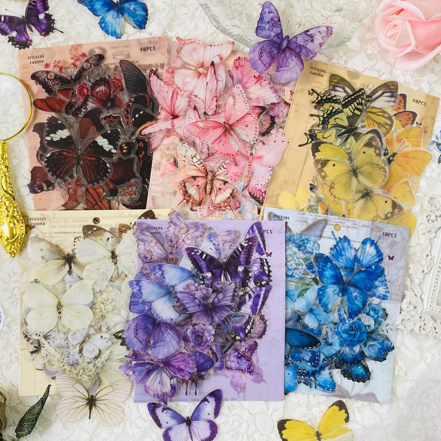 Journamm 40 Stück ET Schmetterlingsaufkleber, Scrapbook-Zubehör, kreative Handkonto-Materialien, Dekoration, DIY-Aufkleber, Junk Journal Image
