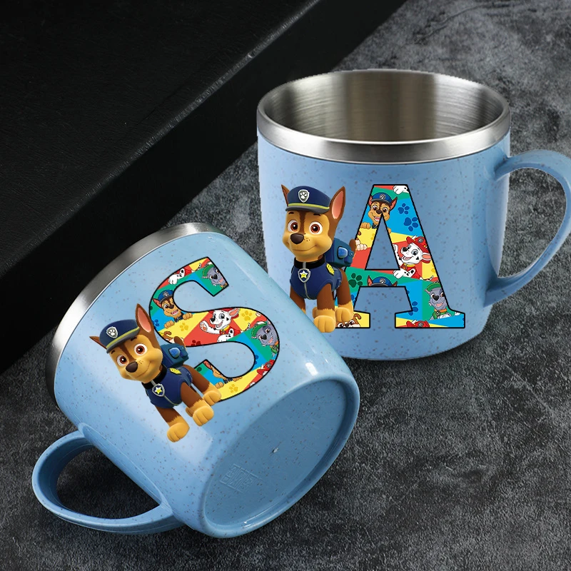 Paw Patrol Edelstahl-Wasserflasche, Cartoon-Buchstabe A-Z, bedruckte Tassen für Zuhause, Kaffee, Milch, Tee, Wintermode, niedliche warme Tasse Image